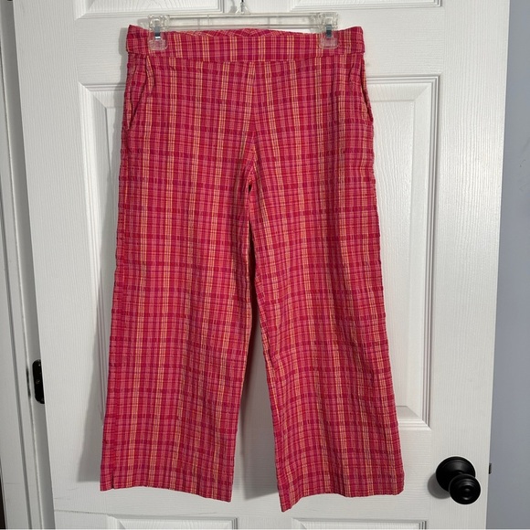 Linda Bertozzi capris, size 8, pink/multi seersucker, pockets, summer - Picture 1 of 10